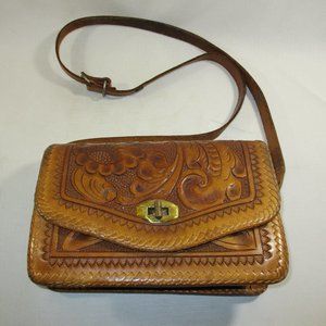 Vtg. Hand-Tooled Western Leather Floral Purse